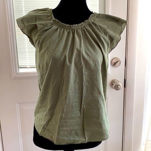 AERIE Green  Cotton Top w/ Ruffle Collar
